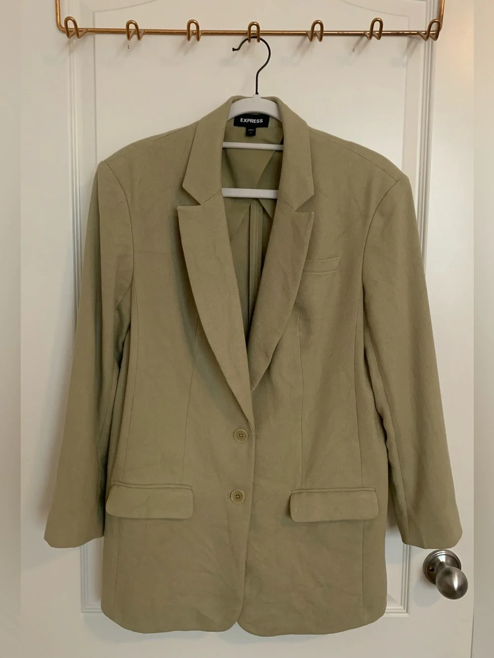 Express Linen Blend Boyfriend Blazer in Green